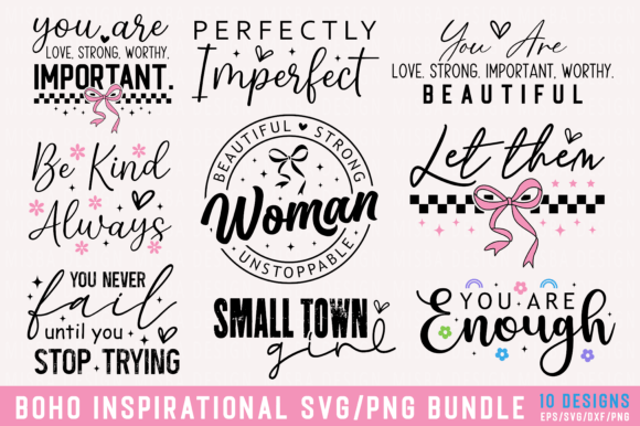 Boho Inspirational SVG PNG Bundle for Graphics & T-Shirt Designs