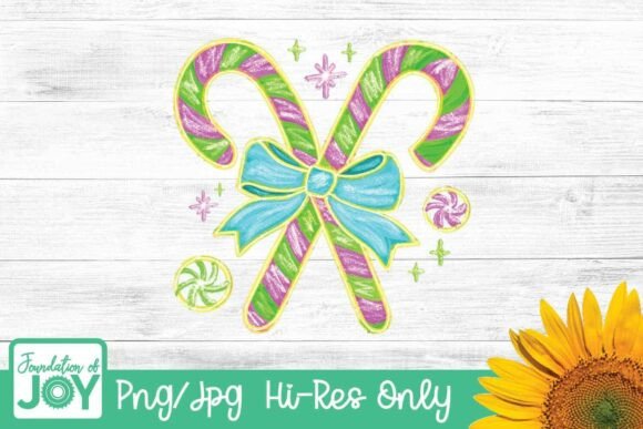 Neon Candy Cane Png, Impasto Christmas Graphics for T-Shirts